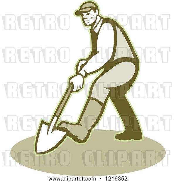 Vector Clip Art of Retro Gardener Digging with a Shovel