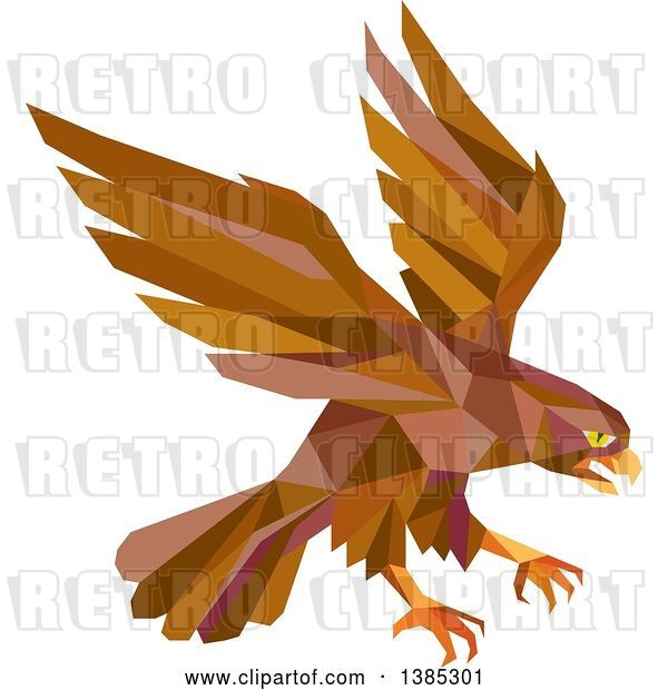 Vector Clip Art of Retro Geometric Brown Low Poly Peregrine Falcon Swooping for Prey