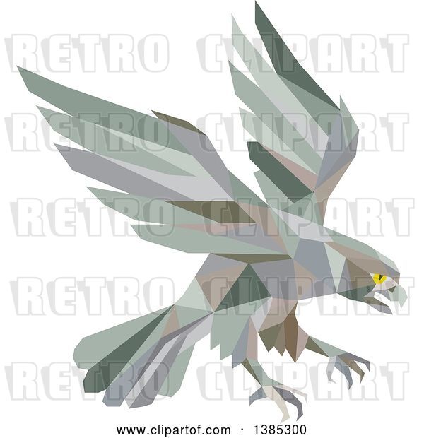 Vector Clip Art of Retro Geometric Low Poly Peregrine Falcon Swooping for Prey