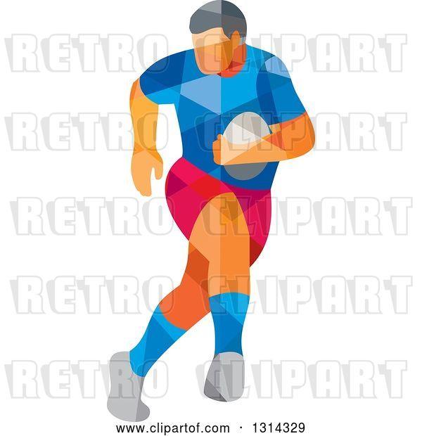 Vector Clip Art of Retro Geometric Low Poly Rugby Player Running 2