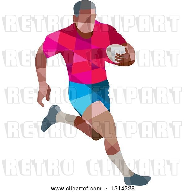 Vector Clip Art of Retro Geometric Low Poly Rugby Player Running
