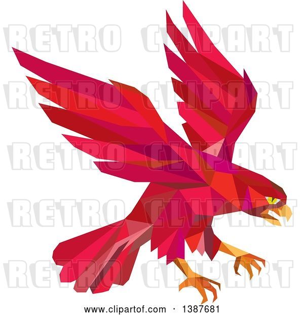 Vector Clip Art of Retro Geometric Red Low Poly Peregrine Falcon Swooping for Prey