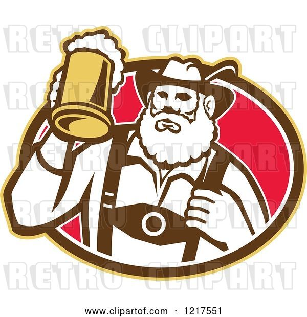 Vector Clip Art of Retro German Guy Holding up a Mug of Beer in an Oval