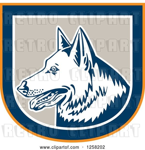 Vector Clip Art of Retro German Shepherd Dog in an Orange Blue White and Tan Shield