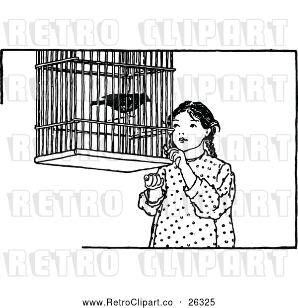 Vector Clip Art of Retro Girl and Pet Bird