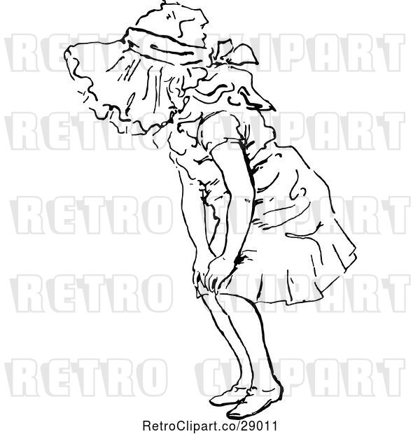 Vector Clip Art of Retro Girl Bending down