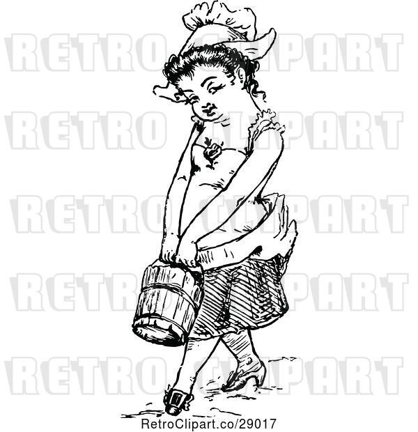 Vector Clip Art of Retro Girl Carrying a Bucket