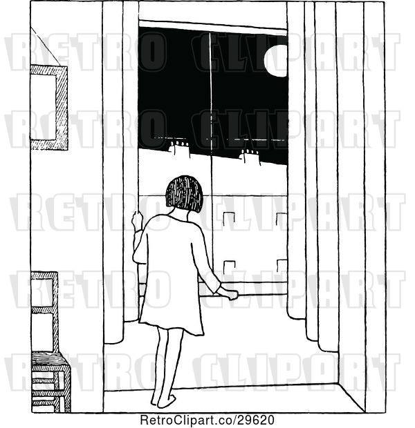 Vector Clip Art of Retro Girl Gazing out of a Window