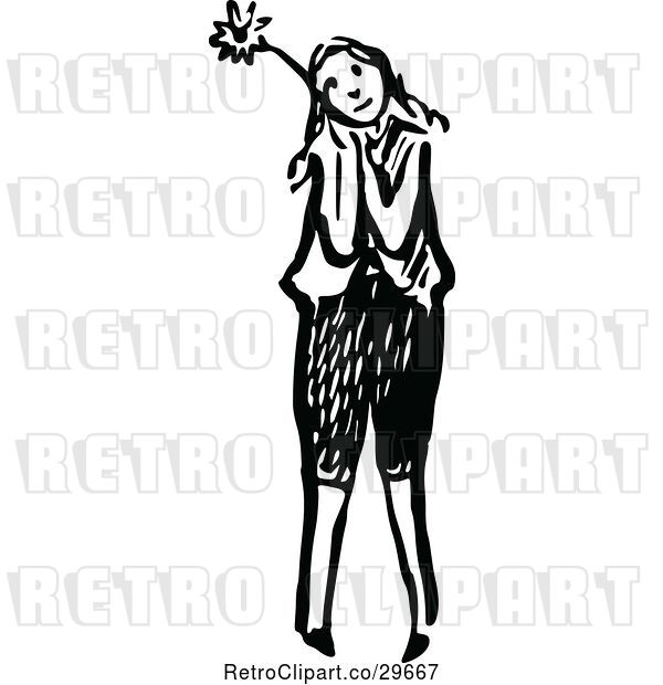 Vector Clip Art of Retro Girl Holding a Flower 2