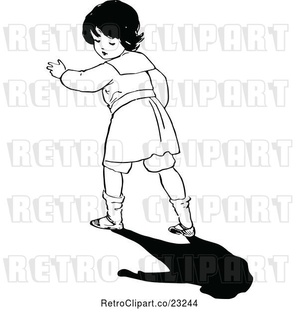 Vector Clip Art of Retro Girl Looking Back at Her Shadow