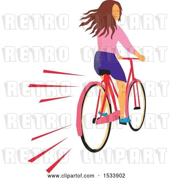 Vector Clip Art of Retro Girl Looking Back While Riding a Bicycle