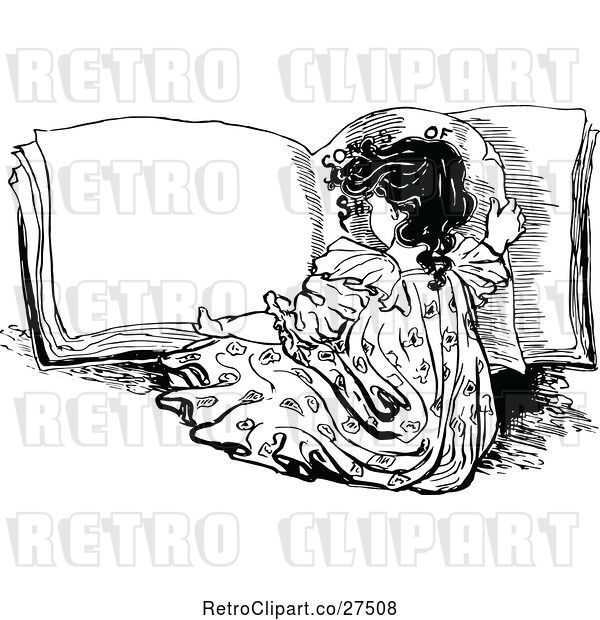 Vector Clip Art of Retro Girl Reading a Book