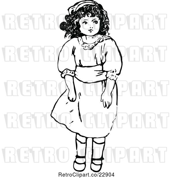 Vector Clip Art of Retro Girl Standing in a Dress