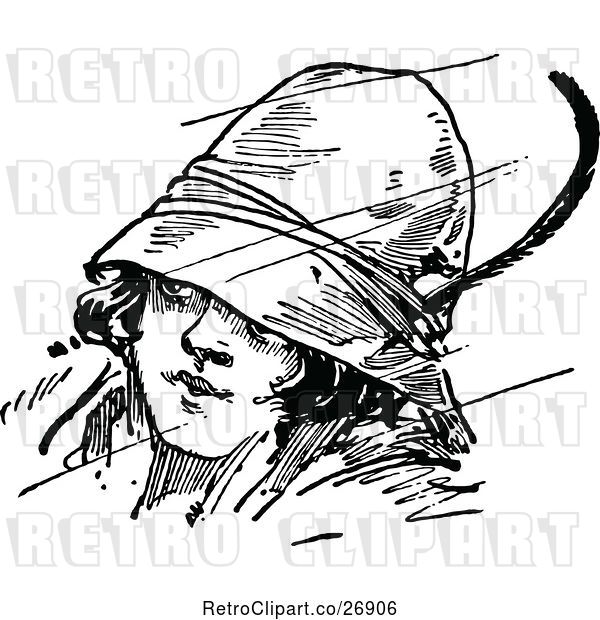 Vector Clip Art of Retro Girl Wearing a Hat