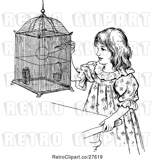 Vector Clip Art of Retro Girl with a Budgie