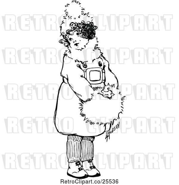 Vector Clip Art of Retro Girl with a Hand Muff