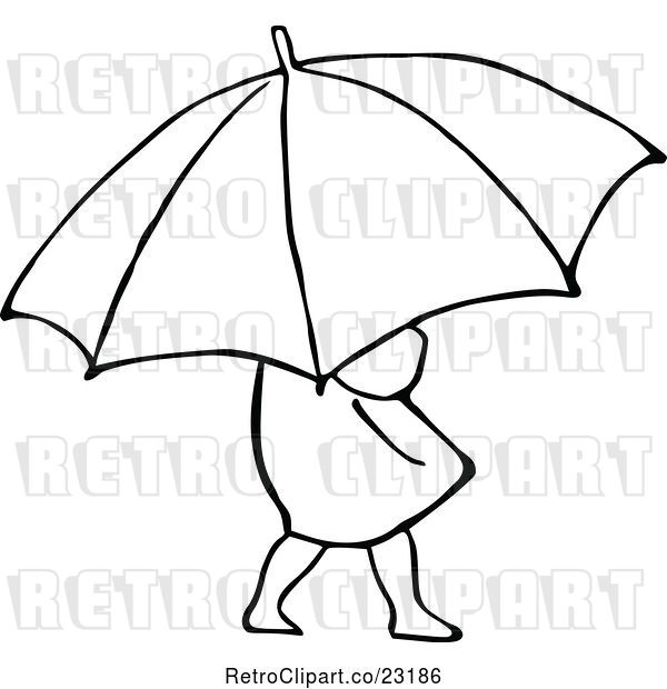Vector Clip Art of Retro Girl with an Umbrella 2