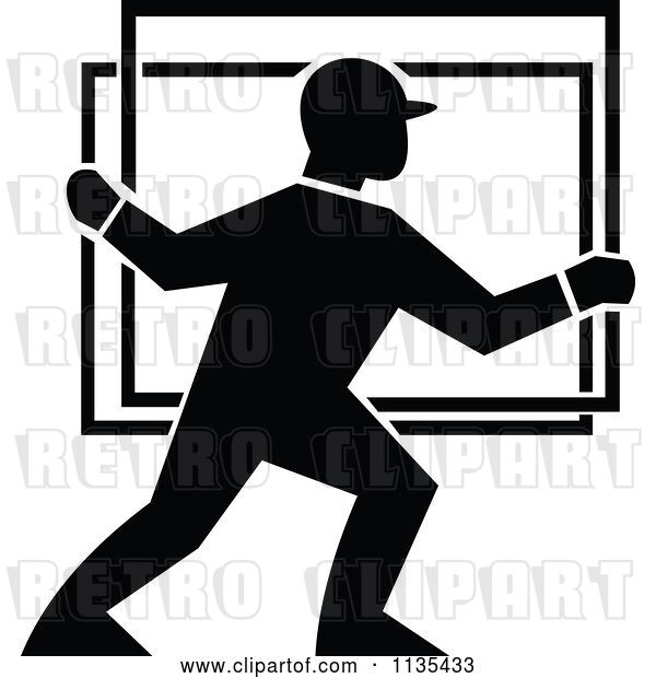 Vector Clip Art of Retro Glass Delivery Worker