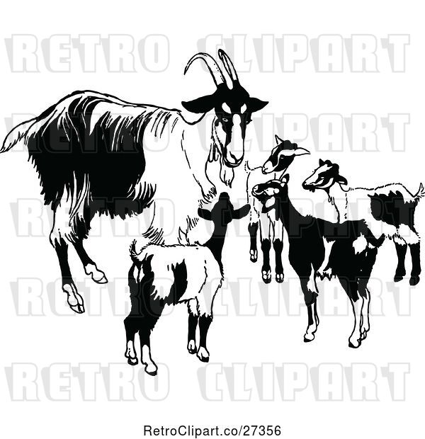 Vector Clip Art of Retro Goat Family