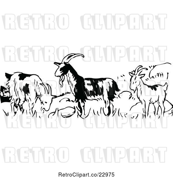 Vector Clip Art of Retro Goats in a Field