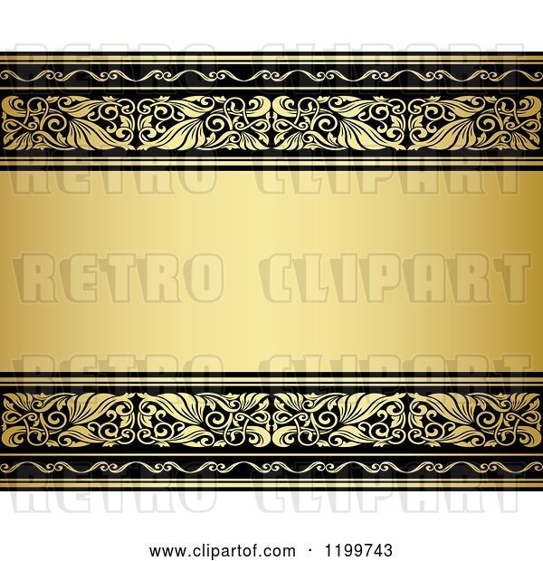 Vector Clip Art of Retro Golden Background with Ornate Borders and Text Space