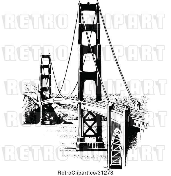Vector Clip Art of Retro Golden Gate Bridge