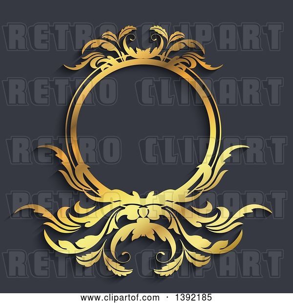 Vector Clip Art of Retro Golden Wreath Frame over Gray