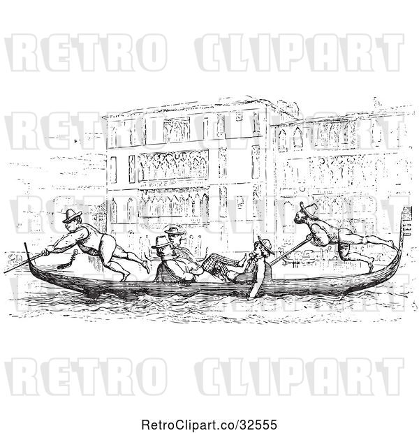 Vector Clip Art of Retro Gondola on the Grand Canal in