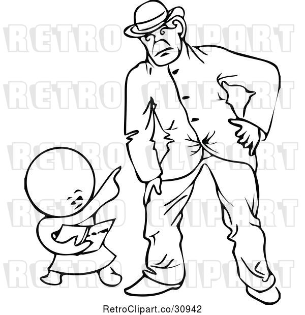 Vector Clip Art of Retro Goops Kid Pointing at a Guy