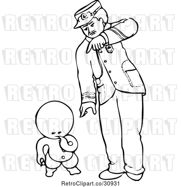 Vector Clip Art of Retro Goops Kid Thinking by a Guy