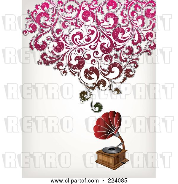 Vector Clip Art of Retro Grammophone with Floral Sound