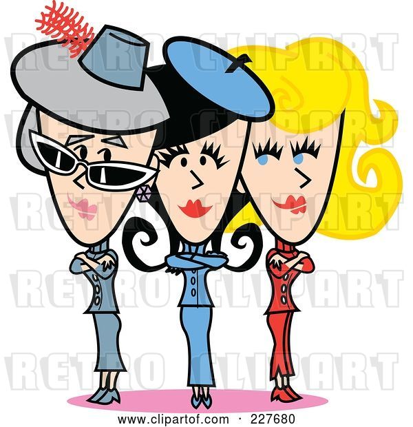 Vector Clip Art of Retro Granny and Two Women with Their Arms Crossed