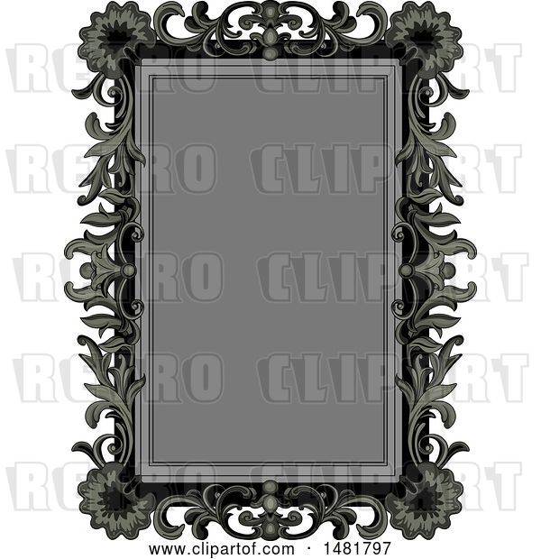 Vector Clip Art of Retro Gray and Black Floral Frame