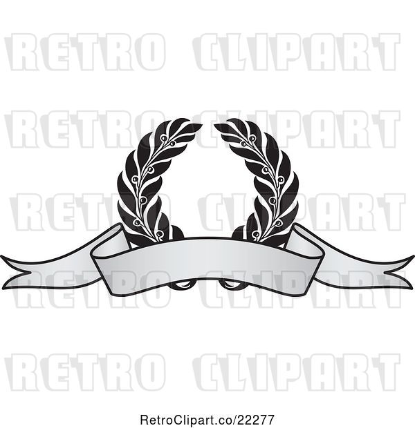 Vector Clip Art of Retro Grayscale Award Crest and Blank Banner - 4