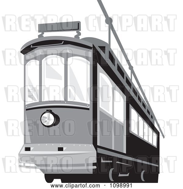 Vector Clip Art of Retro Grayscale Cable Street Car Tram 2