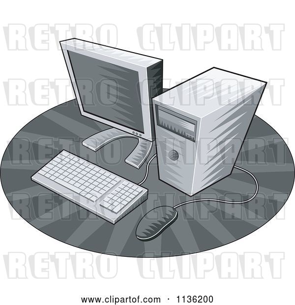 Vector Clip Art of Retro Grayscale Desktop Computer
