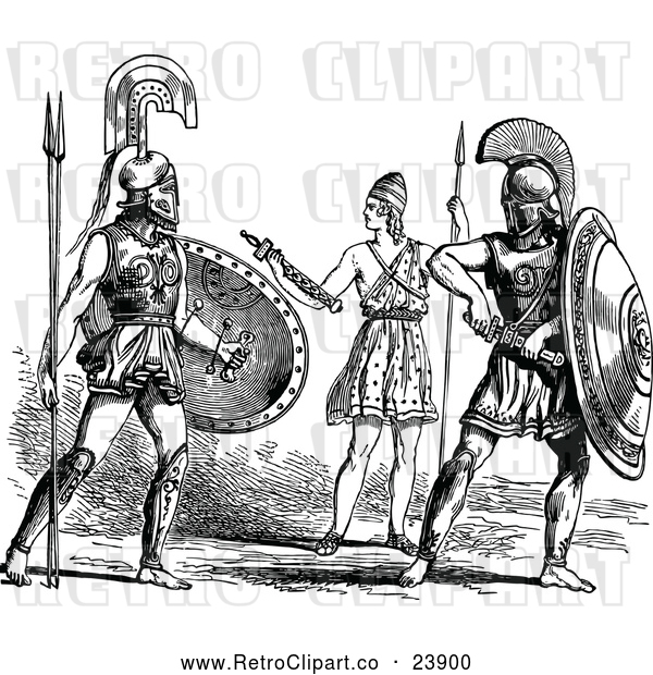 Vector Clip Art of Retro Grecian Warriors