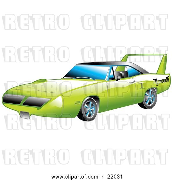 Vector Clip Art of Retro Green 1970 Plymouth Road Runner Superbird Racing Car with a Large Spoiler in the Back