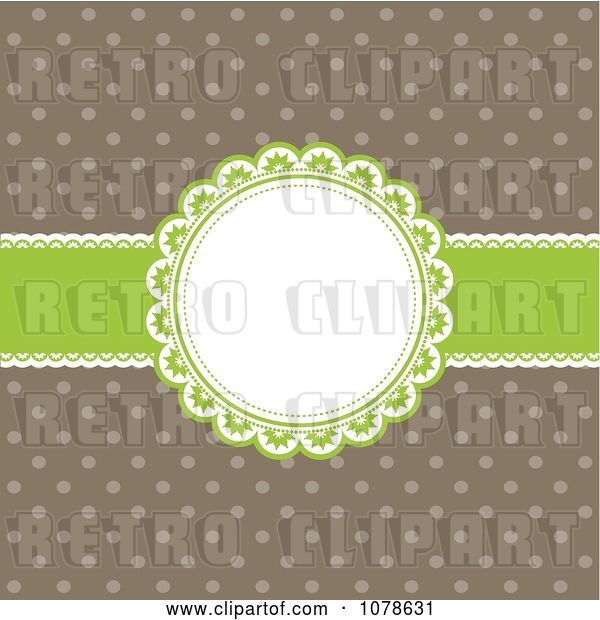 Vector Clip Art of Retro Green and Brown Polka Dot and Ribbon Frame Invitation Background