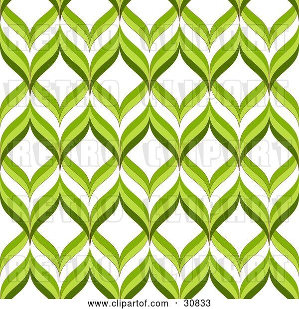 Vector Clip Art of Retro Green and White Repeat Background of Green Waves or Leaves