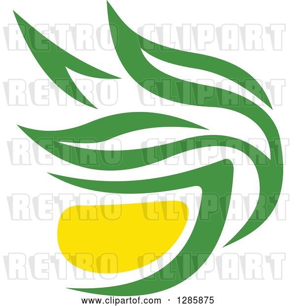 Vector Clip Art of Retro Green and Yellow Tea Cup with Leaves 10
