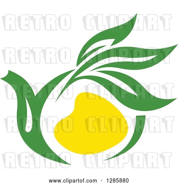 Vector Clip Art of Retro Green and Yellow Tea Pot with Leaves 4