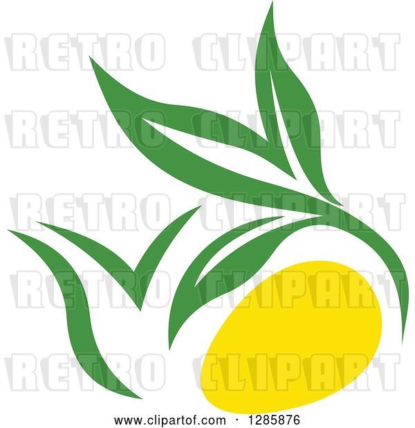 Vector Clip Art of Retro Green and Yellow Tea Pot with Leaves 5