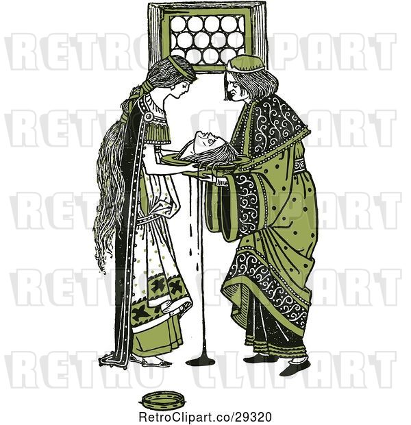 Vector Clip Art of Retro Green Herodias and the Head of John the Baptist