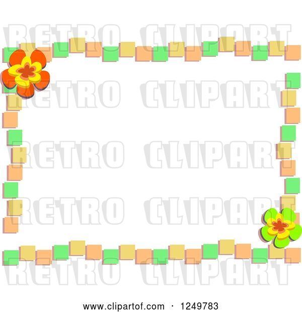 Vector Clip Art of Retro Green Orange and Yellow Tile and Flower Border