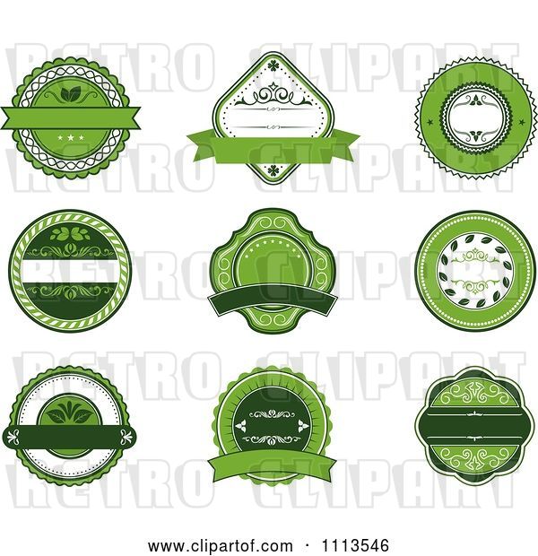 Vector Clip Art of Retro Green Organic Natural Labels
