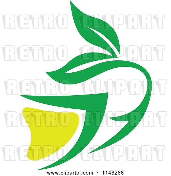 Vector Clip Art of Retro Green Tea Cup with Lemon and Leaves 3