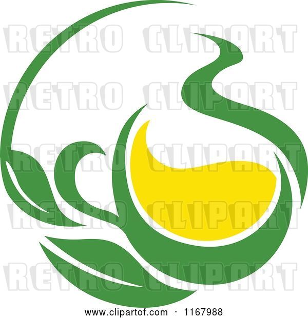 Vector Clip Art of Retro Green Tea Cup with Lemon and Leaves 6