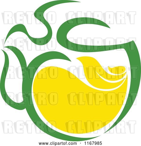 Vector Clip Art of Retro Green Tea Cup with Lemon and Leaves 8