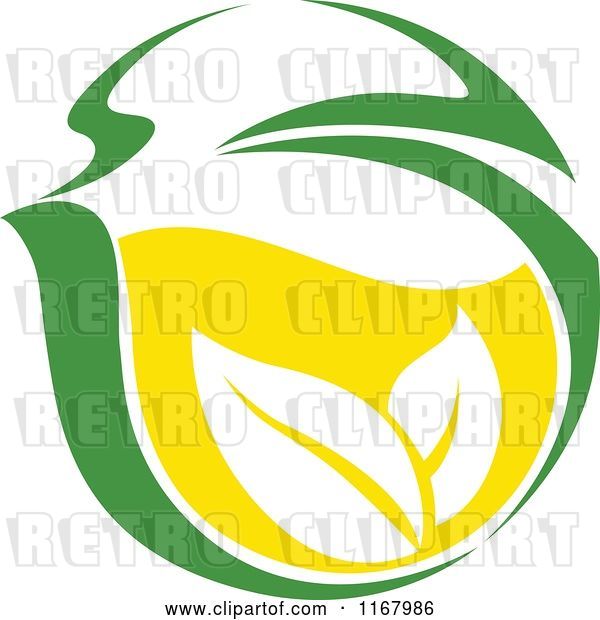 Vector Clip Art of Retro Green Tea Cup with Lemon and Leaves 9